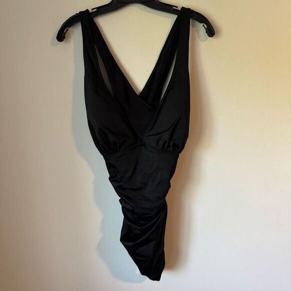 Shapellx Sculpt Ruched Plunge Shaping Tummy Control Swimsuit Black - Picture 6 of 7